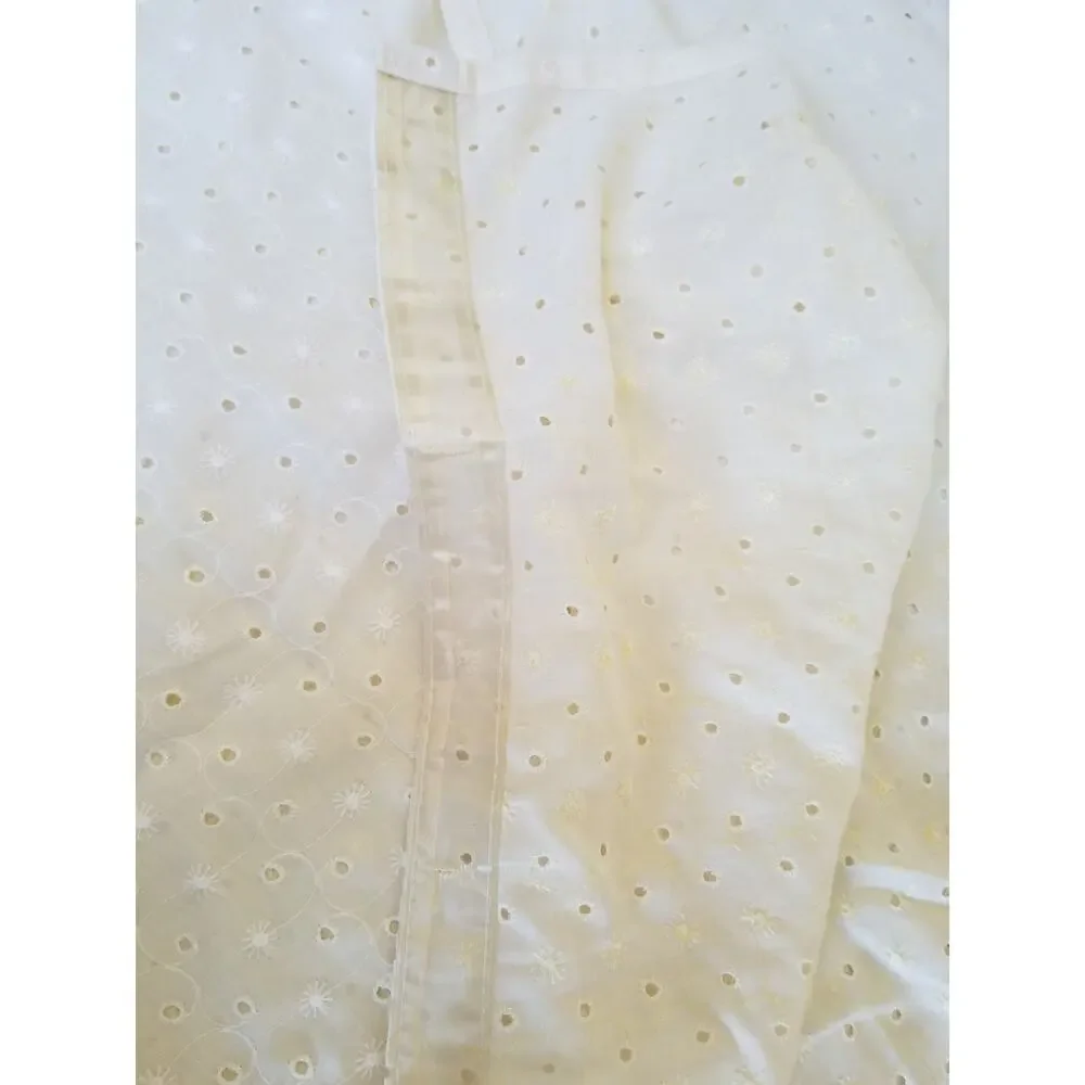 Cottage Core Fabric Shower Curtain Off White Cotton Blend Embroidered Eyelet